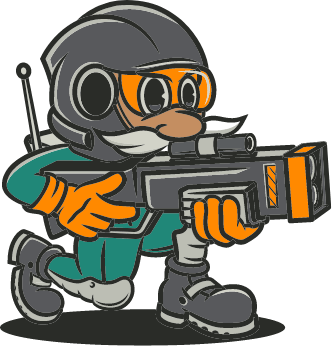 Animated game character with armor and a gun