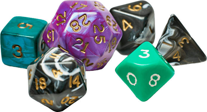 Several different types of dice on a table top