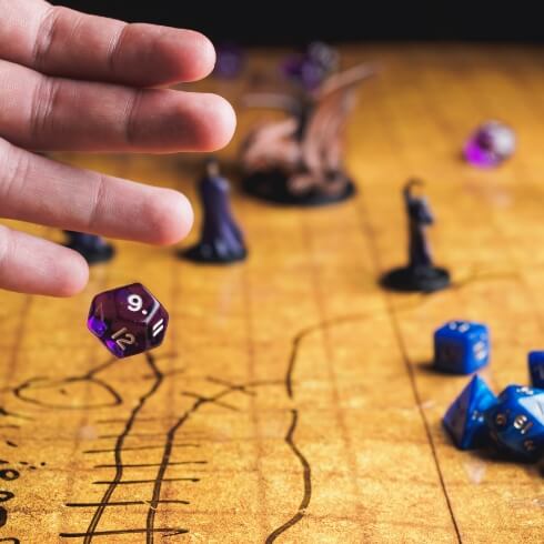 Minatures and dice used for tabletop role playing game