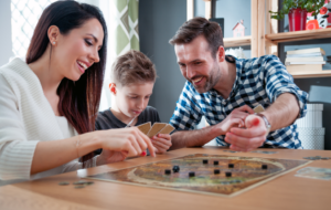 a family playing a board game together